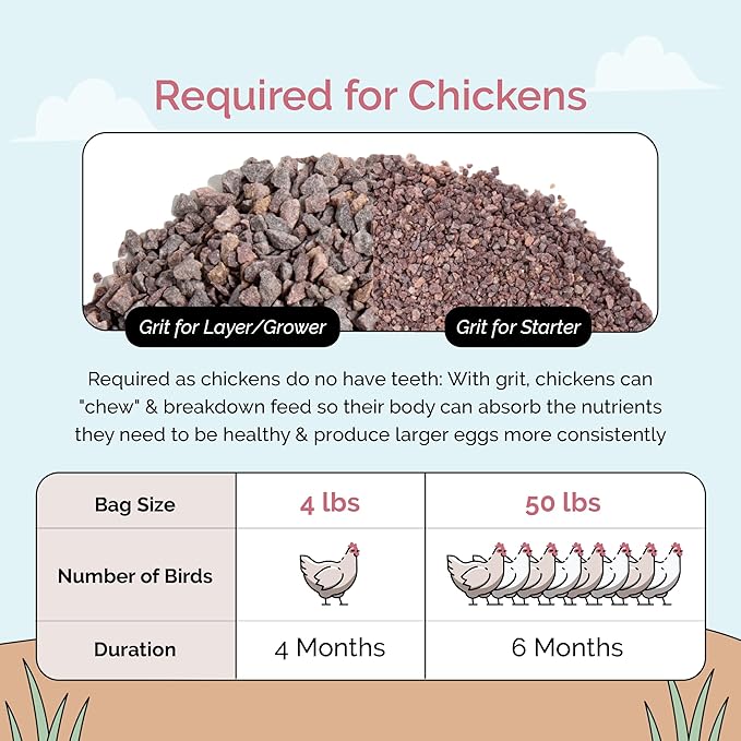 Chick Grit for Baby Chicks - Chickens Age 0-8 Weeks, 100% Natural Mineral Chick Grit Quartzite, Poultry Grit Digestive Aid, USA Mined, 50 lb