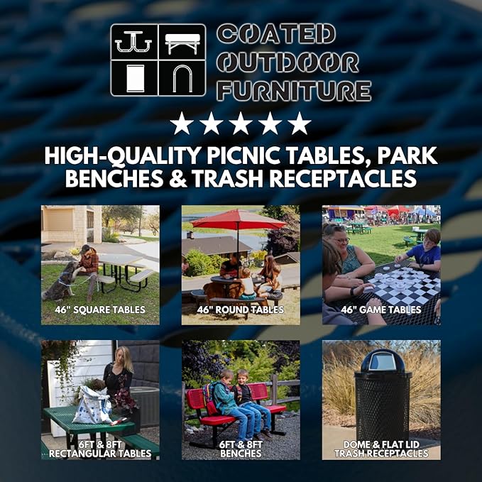 Coated Outdoor Furniture Heavy-Duty Outdoor Bench Thermoplastic Coated, Expanded Metal, Commercial-Grade Garden Bench, Made in America (Portable with Back, 4 Ft, Textured Red)