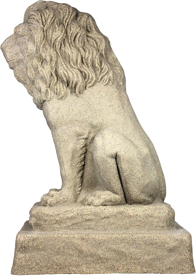 EMSCO Group Guardian Lion Statue – Natural Sandstone Appearance – Made of Resin – Lightweight – 28” Height