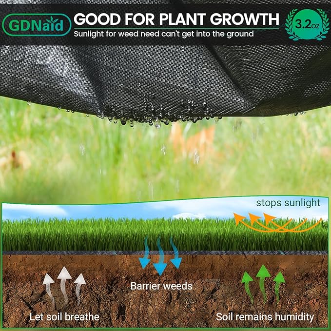 Weed Barrier 6ftx100ft Landscape Fabric Roll, Premium 3.2oz Black Weed Barrier Fabric Garden Landscaping Fabric