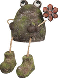 Alpine Corporation MCC834 Indoor/Outdoor Frog with Flower Garden Statue, Playful Frog Statue for Yard, 20" H, Green