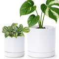 D'vine Dev 4.7 Inch & 6 Inch Ceramic Planter Pots for Plants with Drainage Hole and Saucer, Small Plant Pots Set, White, 94-G-S-1