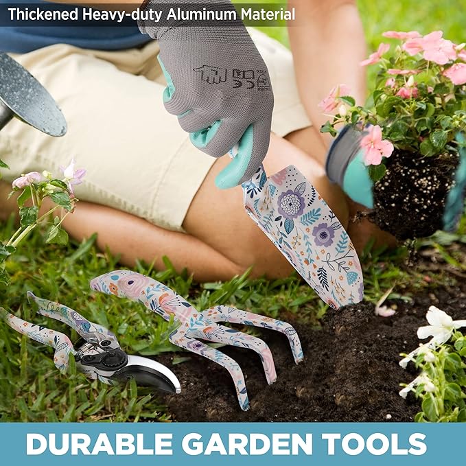WORKPRO 5PCS Garden Tool Set, Aluminum Heavy Duty Gardening Tool Set with Garden Tool Bag, Outdoor Garden Hand Tools, Garden Gifts