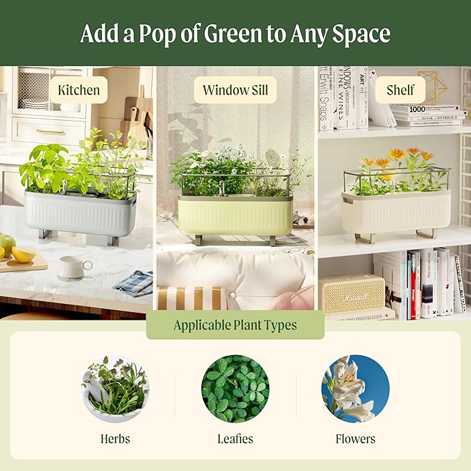 Vego garden 2 Pack Herb Indoor Plant Box, Self Watering Planters Pots for Indoor Plants with Trellis for Kitchen Window Sill or Countertop Plants Cage - Fog Gray