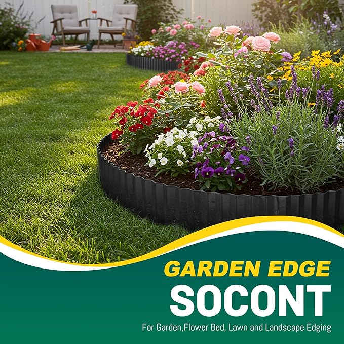 Corrugated Metal Garden Edging, 10"×20Ft Durable Landscape Border for Garden, Lawn, Flower Beds and Paver Edging (Black)