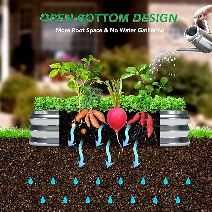 KFN Galvanized Raised Garden Bed,Raised Garden Bed Kit-Oval Metal Flower Box,Large Planter Vegetable Box Outdoor,Planting for Vegetables,Flower,Herb,12FT,0.7mm