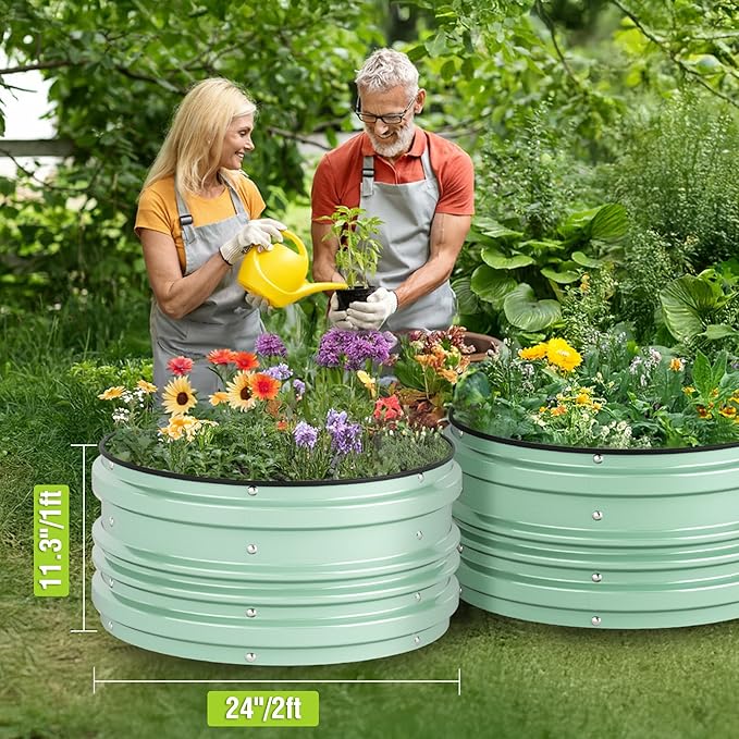 WORKPRO 3Pcs 2x2x1ft Galvanized Raised Garden Bed Set, Rust & Corrosion Protection, Easy Assembly, Safe Edge, Ideal for Vegetables & Flowers, Green