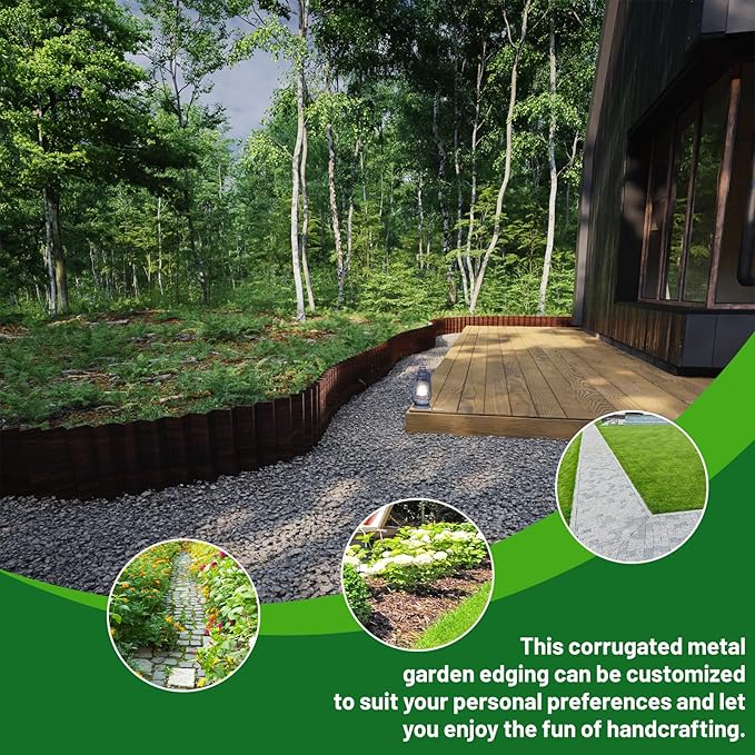 SnugNiture Corrugated Metal Garden Edging,6" x 50' Sturdy Lawn Edging Border,Landscape Edging Border for Lawn, Flower Bed,Garden and Yard(Brown)