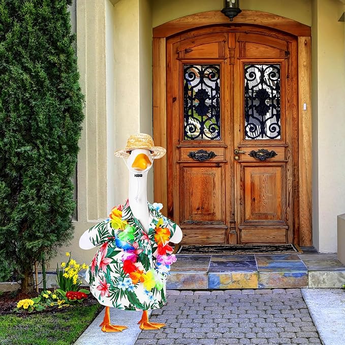 Goose Outfit Lawn Goose Porch Clothing Outfits for Yard Summer Luau 23'' Lawn Outdoor Decoration(Hawaiian Style)