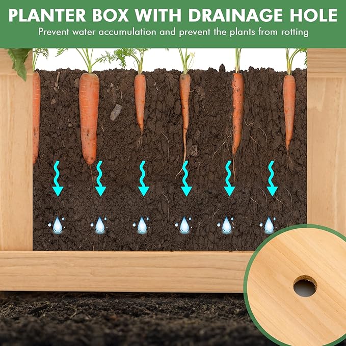 S AFSTAR Outdoor Wooden Planter Box, Folding Raised Garden Bed W/Drainage Hole, Patio Rectangle Plant Container for Flowers Vegetables Fruits Herbs, Collapsible Planting Box for Yard