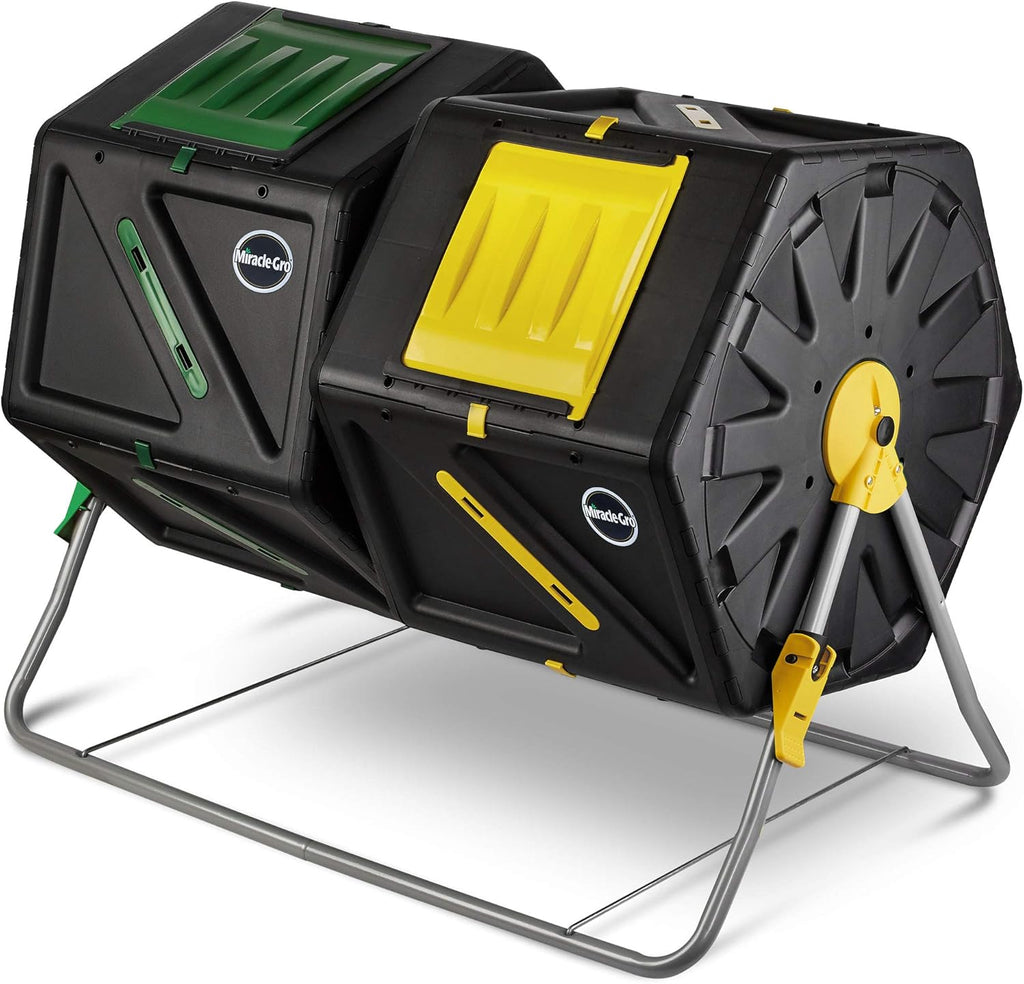 Miracle-Gro Large Dual Chamber Compost Tumbler – Easy-Turn, Fast-Working System – All-Season, Heavy-Duty, High Volume Composter with 2 Sliding Doors - (2 – 27.7gallon /105 Liter)
