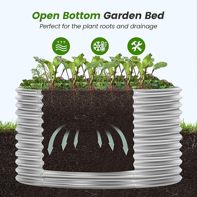Land Guard 3×3×3ft Galvanized Raised Garden Bed Kit, Round Galvanized Planter Raised Garden Boxes Outdoor, Large Metal Raised Garden Beds for Vegetables, Silver