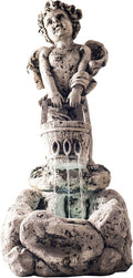 Outdoor Water Fountain With LED Lights, Lighted Cherub Angel Fountain With Antique Stone Design for Decor on Patio, Lawn and Garden By Pure Garden 10.25x15