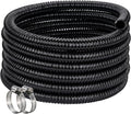 Pond Hose ID 1-1/2” × 50ft Black Corrugated Flexible Reinforced PVC Hose Vinyl Tubing for Pond Pump Fountain Garden Waterfall, Non-toxic & Kinkproof, with 2 clamps