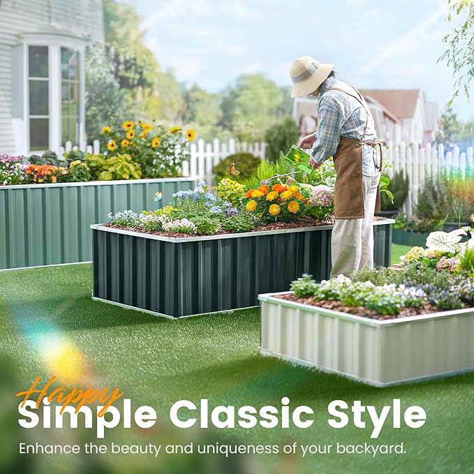 KING BIRD Raised Garden Bed 68" x 36" x 18" Heightened Galvanized Steel Metal Planter Box Outdoor for Deep-Rooted Vegetables, Flowers, Large Raised Bed Kit (Dark Grey)