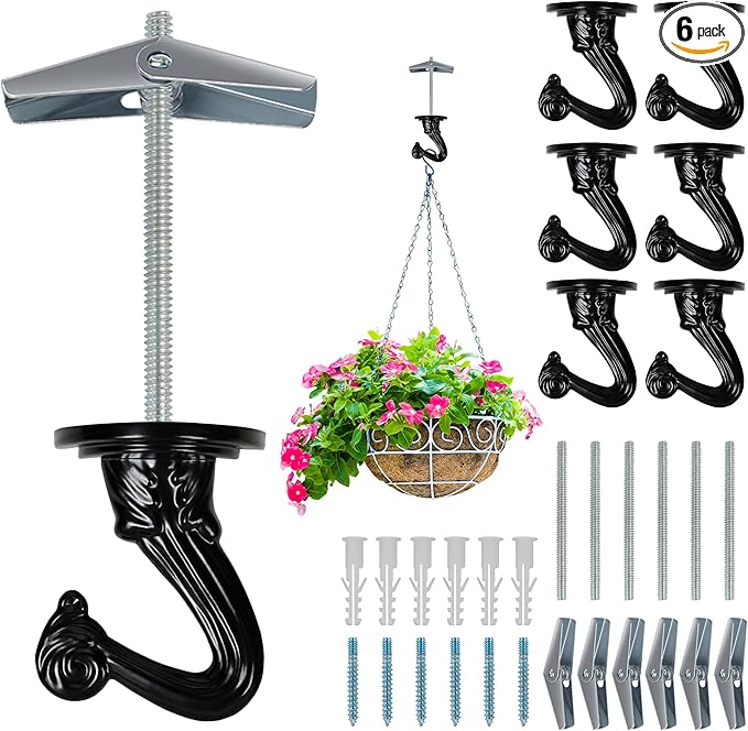 Ceiling Swag Hook Sets - Heavy Duty Hooks with Mounting Hardware for Hanging Plant, Ceiling or Extender Chains - Easy Install with Screws/Brackets