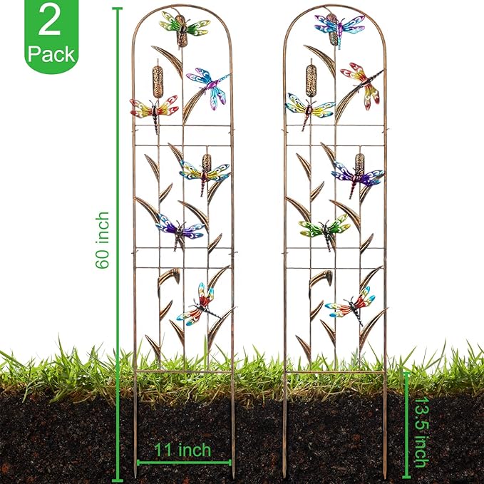 Set of 2 Dragonfly Metal Garden Trellis for Climbing Plants, Decorative Vegetables Flowers Vine Trellis for Outdoor Patio 60'' H x 11'' W