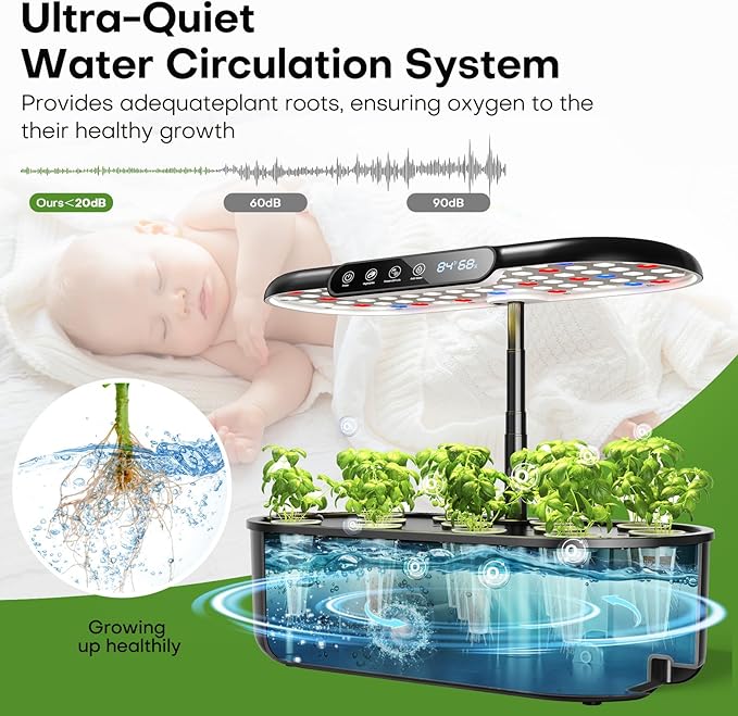 Ahopegarden Hydroponics Growing System kit Indoor Garden, 12 Pods Plant herb Garden with LCD Environmental Detection Germination Vegetable LED Growth Lamp, Hydroponics Grower Healthy Fresh Vegetables