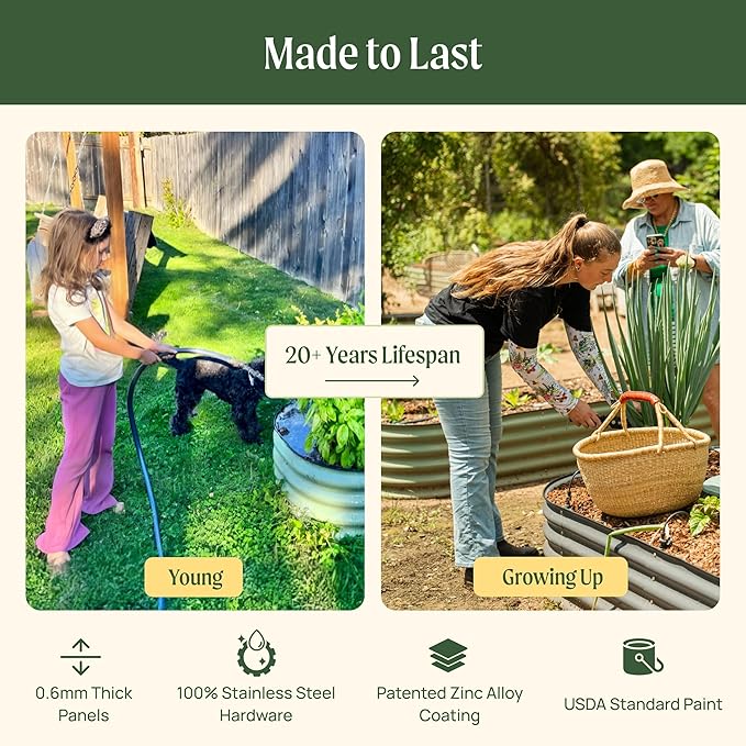 Vego garden 32" Extra Tall Raised Garden Bed Kits, 10 in 1 Modular Raised Planter Box for Vegetables Flowers Fruits Oval Metal Raised Garden Bed- Pearl White