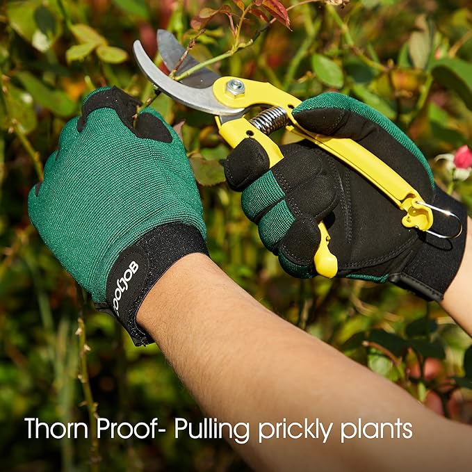 COOLJOB Thorn Proof Garden Gloves with Touchscreen Fingers for Men, Rose Pruning Work Gloves with Palm Cushion for Gardener, Farmer and Landscaper (Green 1 Pair Medium)