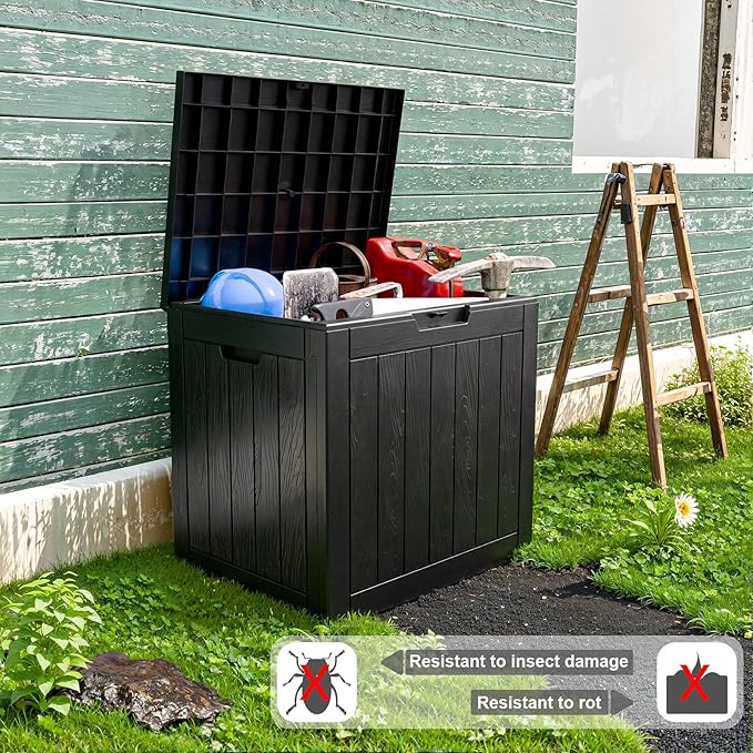 31 Gallon Waterproof Outdoor Storage Box,Resin Deck Box,Lockable Outside Storage Box Container for Patio Furniure,Garden (31 Gallon Black)