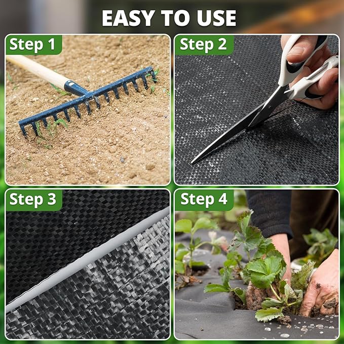 6FT x 300FT Weed Barrier Landscape Fabric, 3.2oz Heavy Duty Woven Geotextile with 60 U-Shaped Pegs & Pre-Printed Cutting Lines, Ground Cover Colth Garden Bed Liner for Landscape, Driveway, Greenhouse