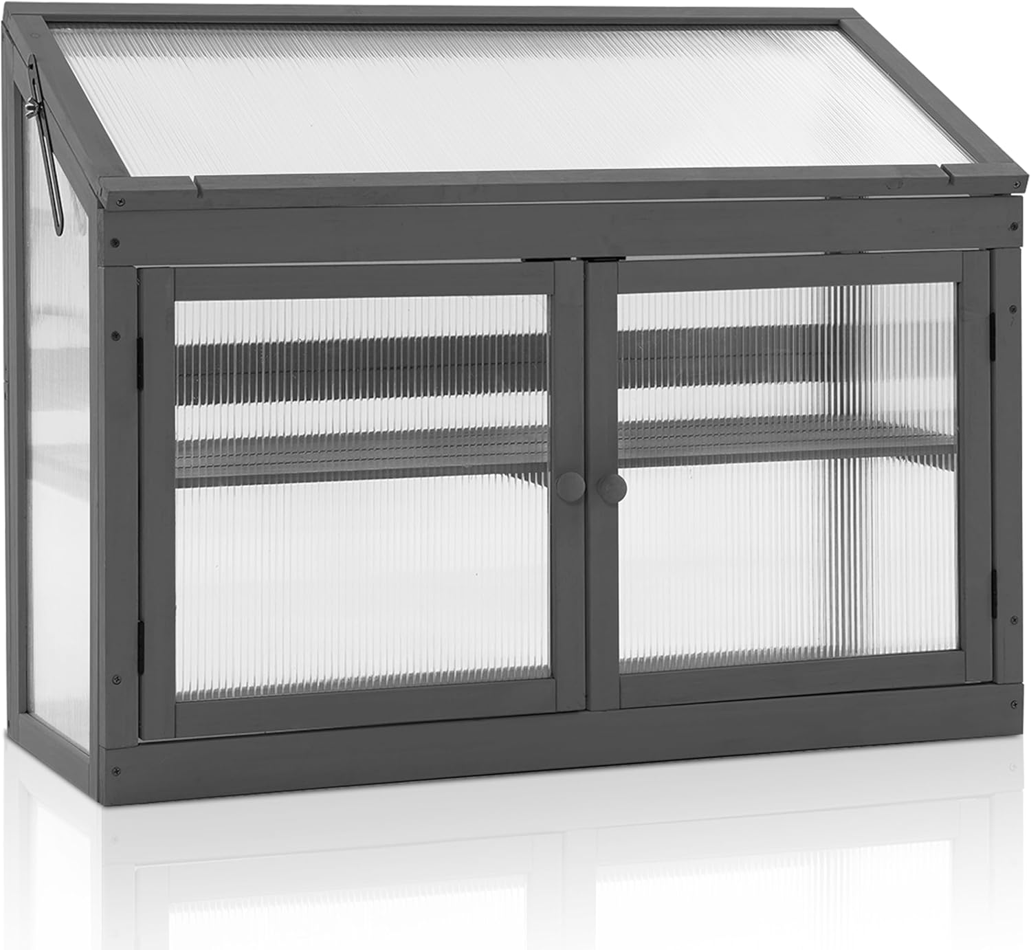 MCombo 2-Tier Wooden Cold Frame Garden Greenhouse Raised Flower Planter Shelf Bed Protection 6057-0160 (Dark Grey)