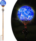 Garden Solar Lights, Decorative LED Honeycomb Glass Ball Garden Stake, Glass and Metal Outdoor Decoration, 4 x 31 Inch (Dark Blue)