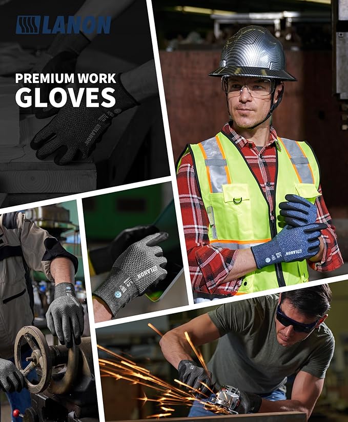 LANON Gardening Gloves for Men Women, 2 Pairs Nitrile Coated Garden Gloves with Grip, Breathable B.COMB AIR Technique, Dusty Olive & Bluebird, Medium