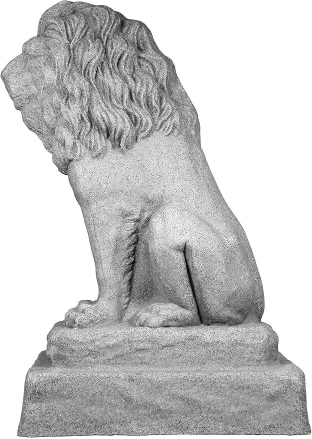 EMSCO Group Guardian Lion Statue – Natural Granite Appearance – Made of Resin – Lightweight – 28” Height