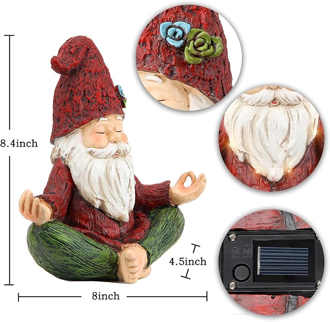 Outdoor Garden gnomes statue yoga - Gnomes statue in yoga pose for garden decor,Yoga gnomes garden statues with solar lights for outdoor decoration,Garden sculptures and statues for patio lawn yard
