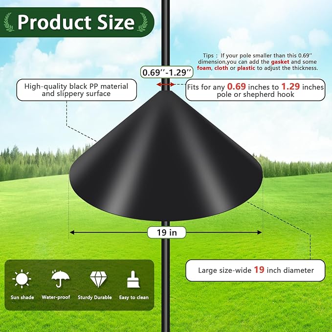 Gtongoko 19 Inch Squirrel Baffle for Bird Feeder Pole Squirrel Guards for Shepherds Hook Stopper for Bird Feeders Black 2 Pack
