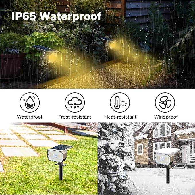Solar Spot Lights Outdoor Motion Sensor with 3 Modes, [ 2 Pack ] Solar Spotlights Outdoor Waterproof 2-in-1 Auto On/Off Solar Landscape Lighting for Outside Yard Wall Garden Pathway, Warm White