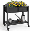 YITAHOME Raised Garden Bed, HIPS Poly Wood Elevated Planter Box with Shelf & Wheels for Mobility, Small Flower Box Stand for Patio Balcony Garden Backyard, Black