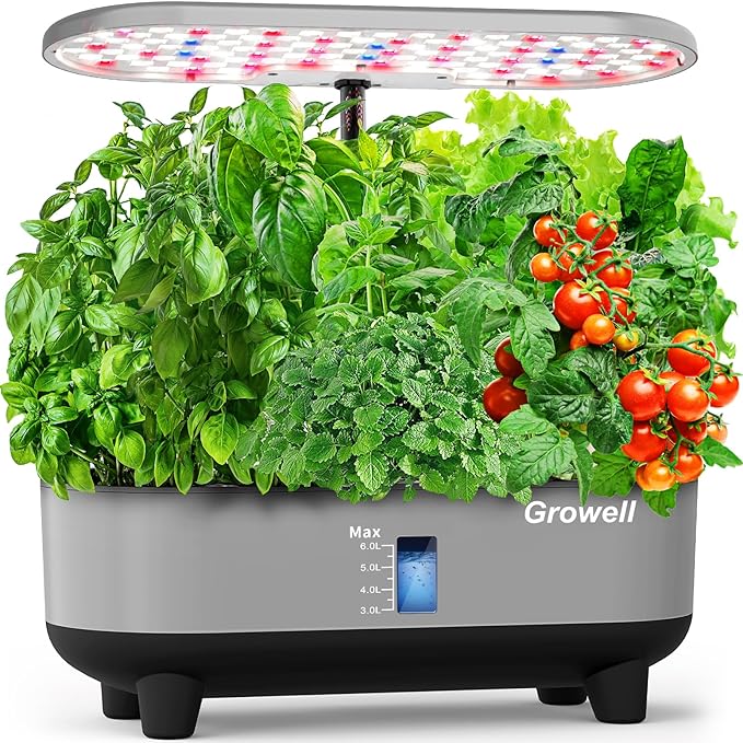 Hydroponics Growing System Kit, 16 Pods Indoor Garden with 28W Full Spectrum LED Grow Light, Auto Timer, 3 Smart Light Modes, 8L Large Herb Garden, Ideal Gardening Gift for Women, Men (Gray)