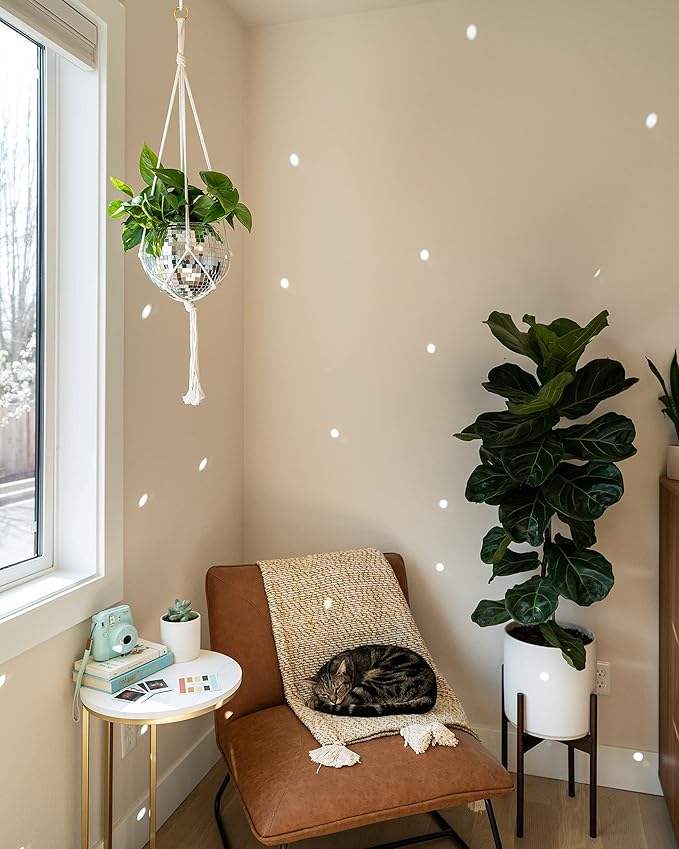 Hanging Disco Ball Planter 8" - with Acrylic Stand and Macrame Plant Hanger - Home Décor, Room Décor, Patio or Boho Décor, Mirror Disco Planter, Disco Decor (8" No Base)