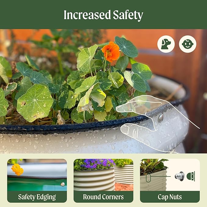 Vego garden 32" Extra Tall Raised Garden Bed Kits, 6 in 1 Modular Raised Planter Box for Vegetables Flowers Fruits Oval Metal Raised Garden-Olive Green