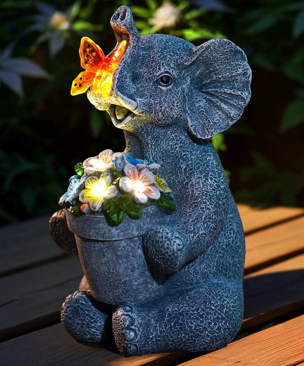 Acgarten Solar Elephant Statue Outdoor Garden Decor Porch Patio Lawn Light