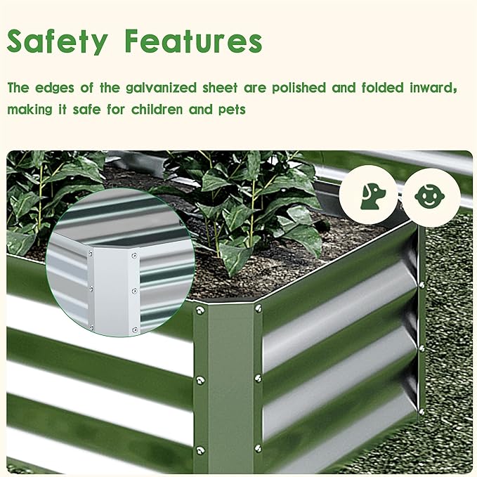 EKX 4x2x2FT Galvanized Raised Garden Bed, Raised Garden Bed Kit-Metal Planter Box Outdoor,Planting for Vegetables, Fruits,Herbs, Flowers-Slive