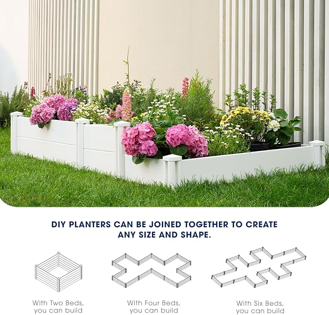 PASAMIC Durable Vinyl Raised Garden Bed, 4x4x1ft Raised Bed for Gardening, Planter Box with Open Bottom, Raised Garden Bed Outdoor, DIY Above Ground Garden Bed for Fruit, Vegetables, Herbs