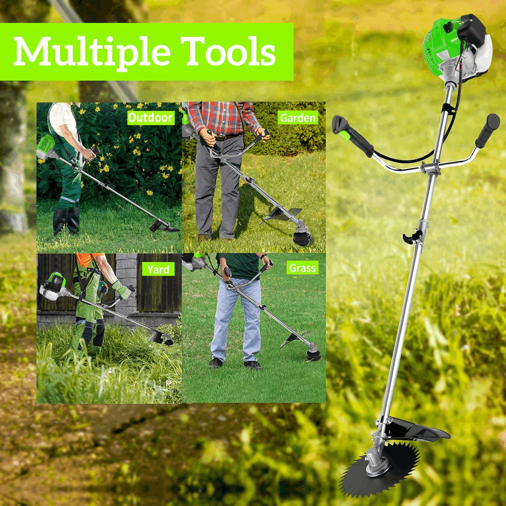 58CC Weed Wacker, Weed Eater Gas Powered 4 in 1 Cordless, String Trimmers 2-Cycle Gas Brush Cutter Weed Wacker Straight Shaft Gas Grass Trimmer for Lawn and Garden Care Trimming (Green)