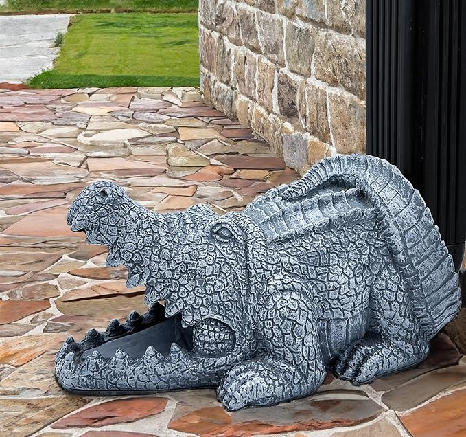 Realistic Crocodile Statue, Garden Rain Downspout Diverter, Splash Block & Gutter Extender, Decorative 3"x4" Gutter Extension, Outdoor Decor Sculpture, Unique Gutter Downspout Decoration