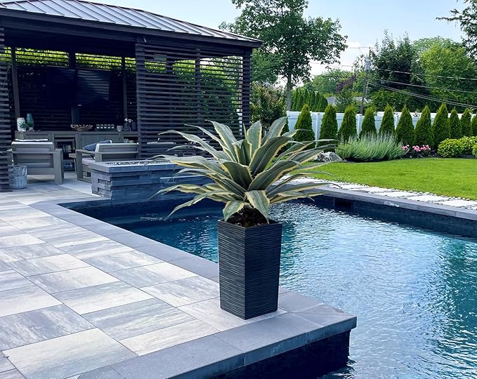SUNPRAIRIE 32 Inch Tall Large Faux Agave Plant with Two-Tone Sawtooth Edged Leaves; Planted in Black Pot with Real Stone Pebbles. Large Artificial Plants Indoor and Outdoor.