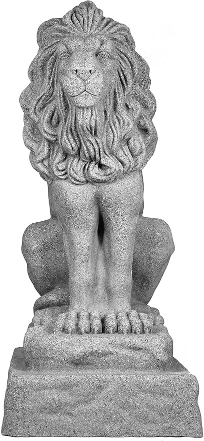 EMSCO Group Guardian Lion Statue – Natural Granite Appearance – Made of Resin – Lightweight – 28” Height