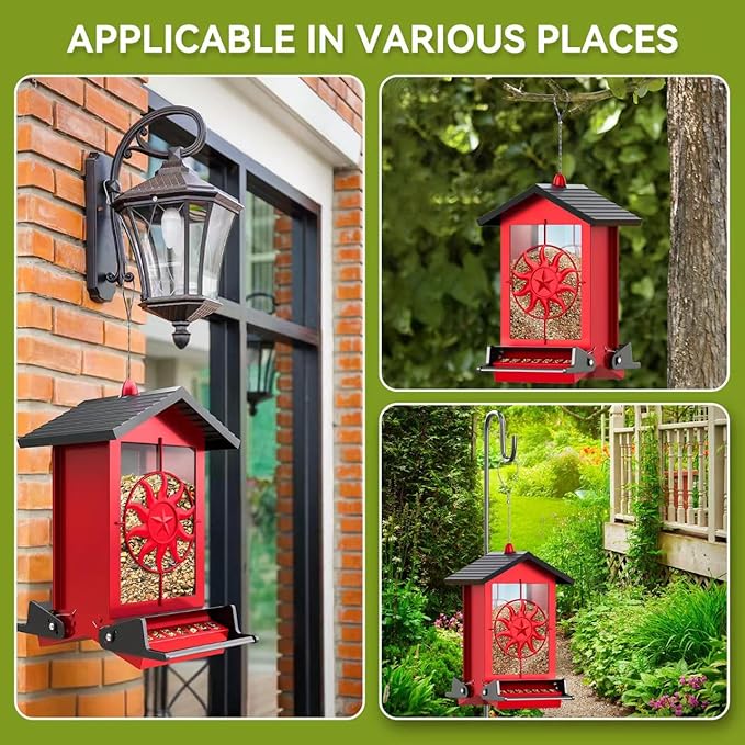Squirrel Proof Bird Feeders for Outdoors, 5LBS Large Capacity Metal Wild Bird Feeder with Bilateral Weight-Activated Perches, Anti Squirrel Bird Feeders for Outside Finch, Cardinal, Blue Jay