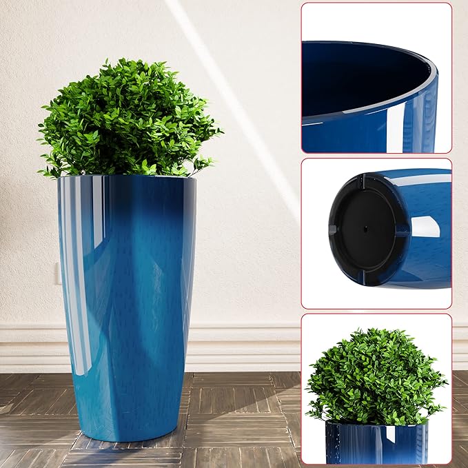 QCQHDU 21 inch Tall Planters for Indoor & Outdoor Plants, 2 Pack Sturdy Plant-Flower-Tree Pots for Front Porch Patio Deck Living Room Decor