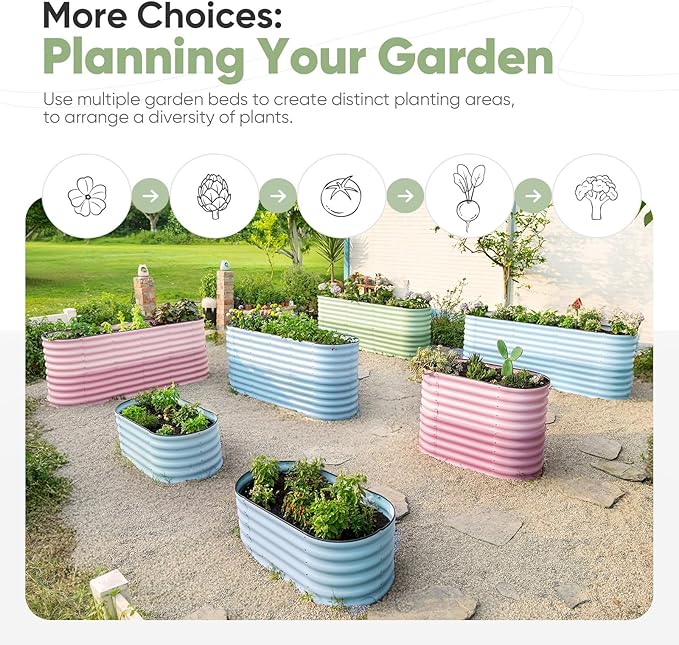 KING BIRD Raised Garden Bed 2.85 ft Tall 6 in 1 Galvanized Planter Garden Box Outdoor for Gardening, Deep Root Vegetables, Flowers 47.2X23.6X34.2 in, Light Green