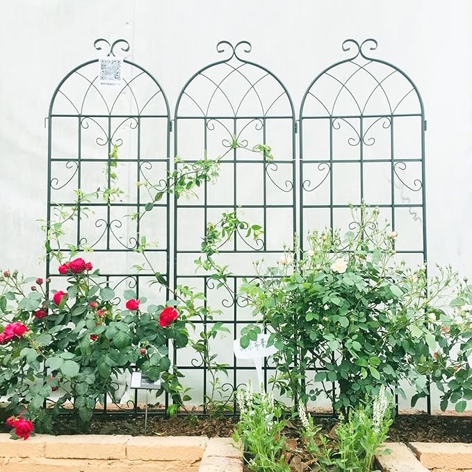 Metal Garden Trellis Rustproof Trellis for Climbing Plants Outdoor Flower Support (Black-4 Pack, 71"x19.7")