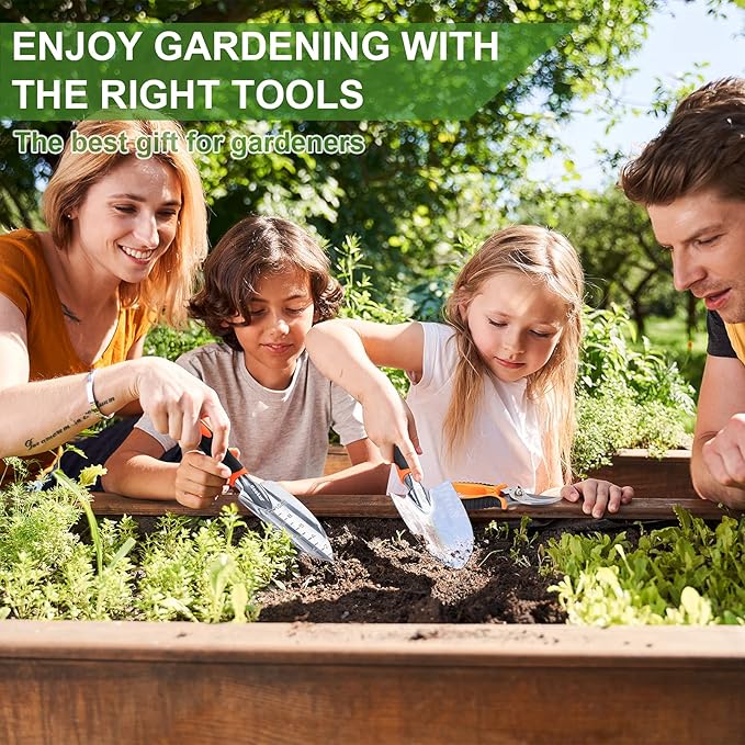 Garden Tool Set, 3PCS Sturdy Gardening Hand Tools Kit - Trowel/Shovel, Transplanter, Sharp Bypass Pruning Shears/Scissors/Clippers - Comfortable Handle - Ideal Gifts for Men & Women