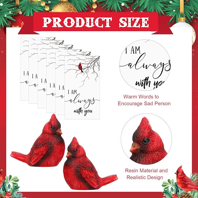 Roowest 36 Pcs Memorial Cardinal Gift Set Include Mini Red Cardinal Bird Statue Figures and Red Feathered Cards and Bags for Sympathy Memorial Gift